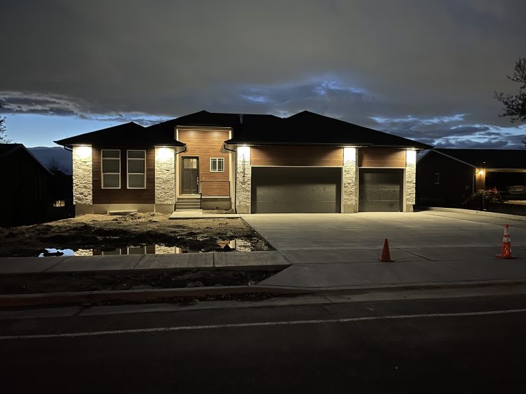 New construction single family home in Utah, taken at sundown.