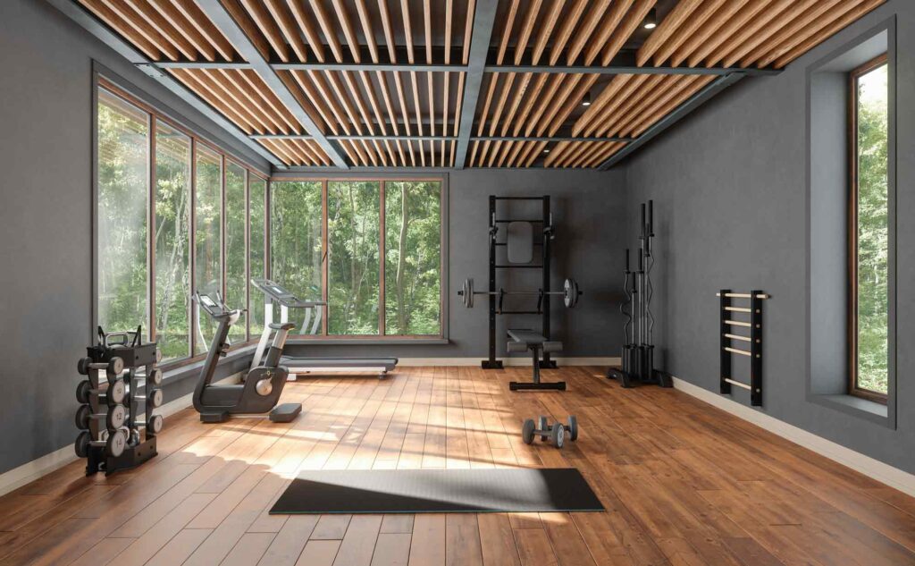 A recreation space design with gym equipment in a Utah home